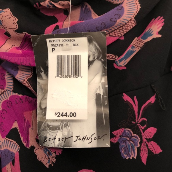 NWT BETSEY JOHNSON Strapless Black Print Evening Dress - Picture 3 of 8